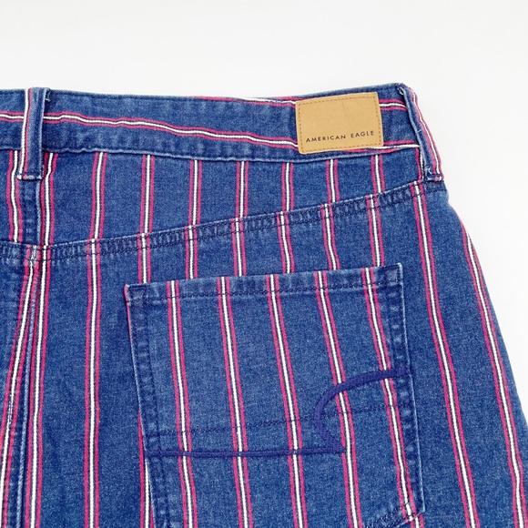 NEW American Eagle Super Stretch Hi-Rise Denim Mini Skirt Retro Stripe Size 16 - Picture 5 of 10